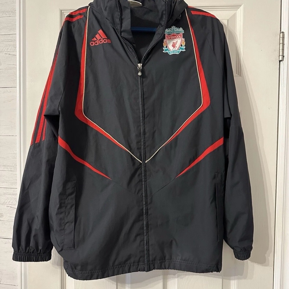 Adidas Liverpool Men's Black and Red Windbreaker